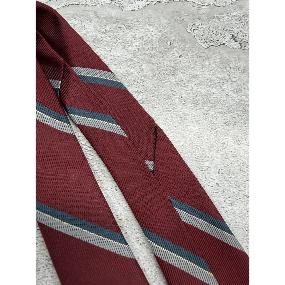 Vintage Christian Dior Tie Mens OS Red Striped Embroidered Necktie Poly-Silk